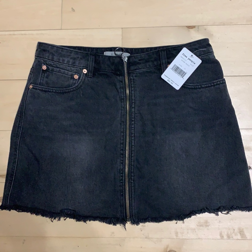 Free people black denim mini skirt